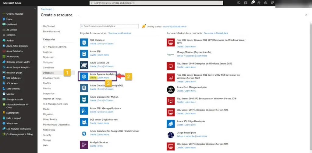 Azure portal find synapse instance azure-portal-synapse-analytics