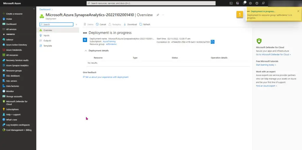 Synapse resource start deployment synapse-analytics-deployment-start